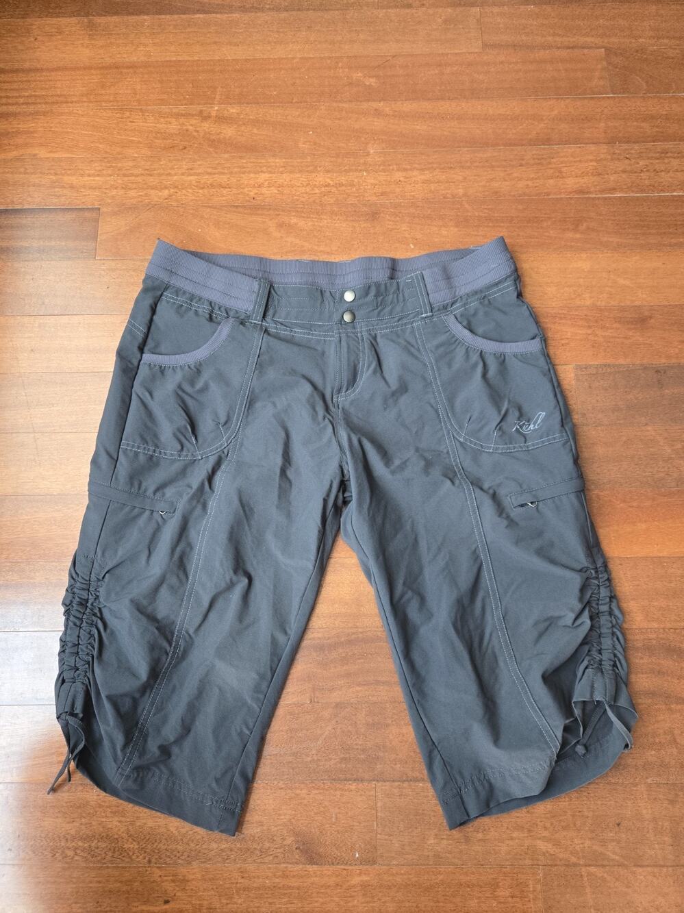 Kuhl Durango Knicker Capri Size 14 Womens Cinch Hems Dark Gray Elastic Waistband